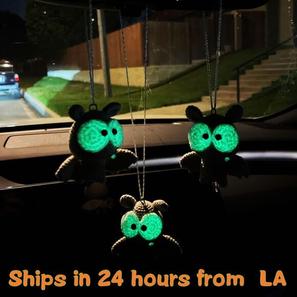 Bat crochet, Glow in dark bat, Halloween bat, car hanging bat Halloween decor - Picture 1 of 11